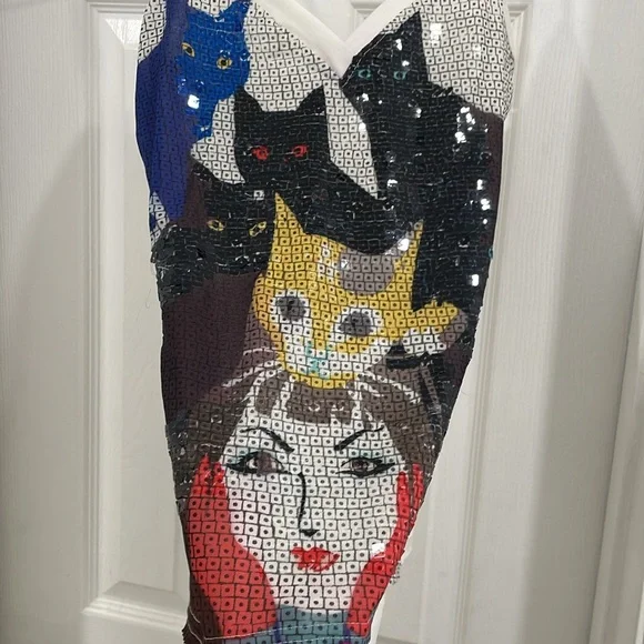 White sparkly sequins tank size s/m by Kessley. Perfect for cat lovers. NWT - Picture 3 of 8